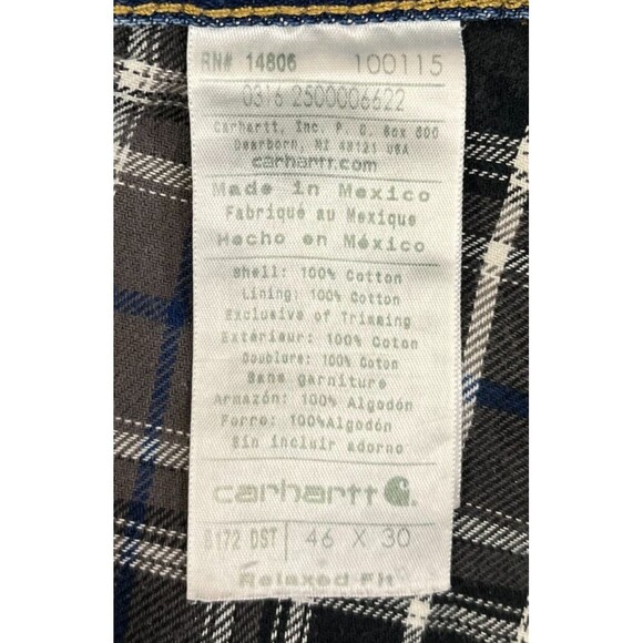 Carhartt Jeans Flannel Lined Men's 44x29 (Tag 46x30) Relaxed Fit B17-DST Blue - Picture 5 of 13
